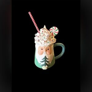 NEW OOAK Christmas Green Santa Faux Whipped Cream Mug Candy Decor